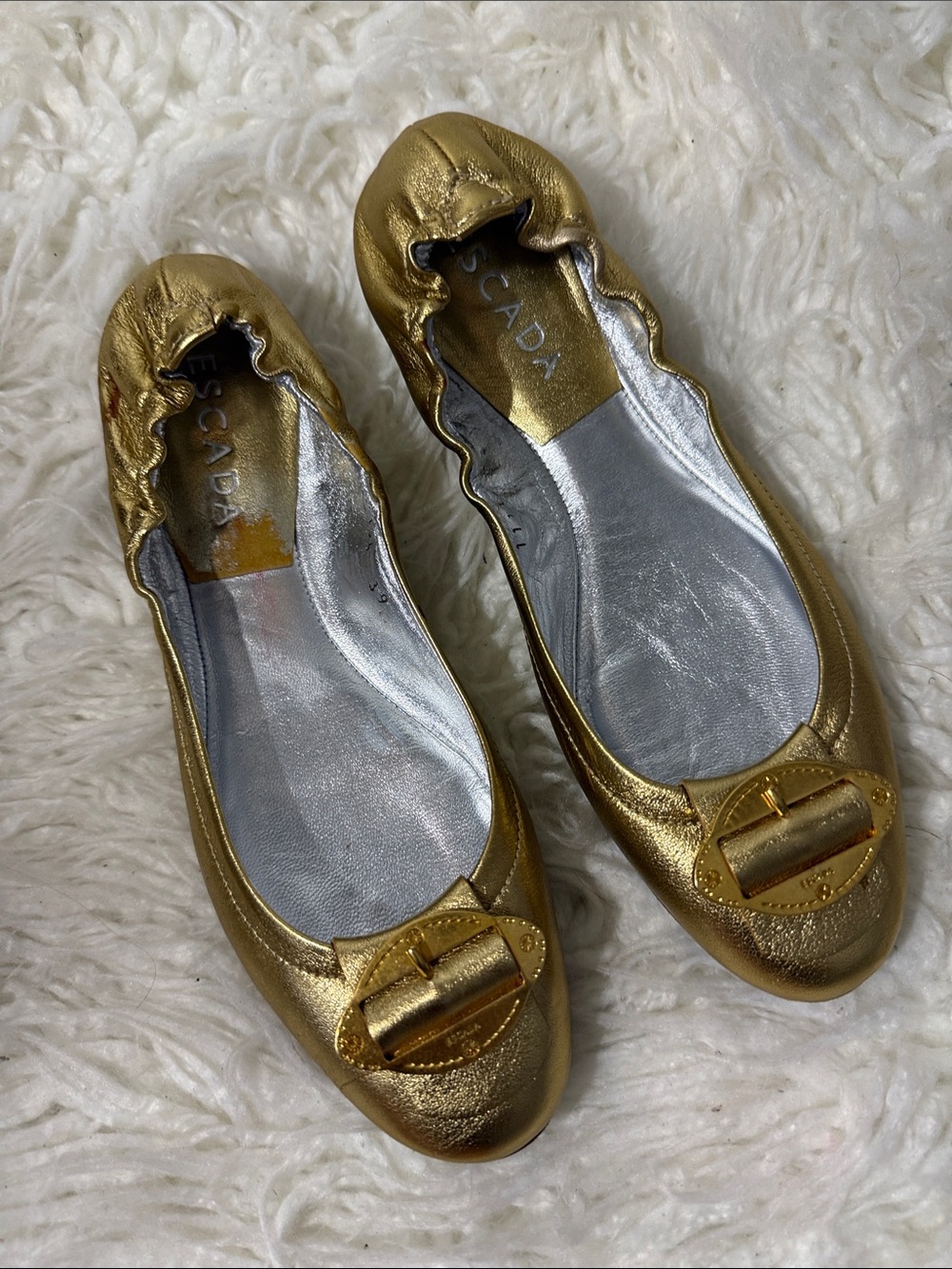 Escada Metallic Gold Ballet Flats with Buckle Accent size 39 or 8